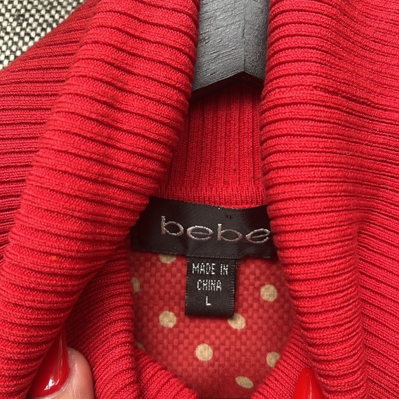 ♥️ Y2K Vintage Bebe Sheer Red Polka Dot Turtle Neck Short Sleeve Top , Size: L - Picture 16 of 17